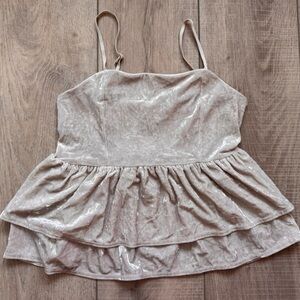 American Eagle Cream Velvet Tiered Ruffle Crop Top Coquette Glamour BOHO Cottage